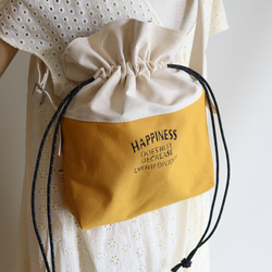 倉敷ハンプの巾着バッグ　青　スカイブルー　ビタミンカラー 16枚目の画像