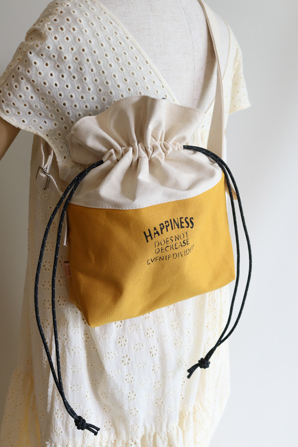 倉敷ハンプの巾着バッグ　青　スカイブルー　ビタミンカラー 16枚目の画像