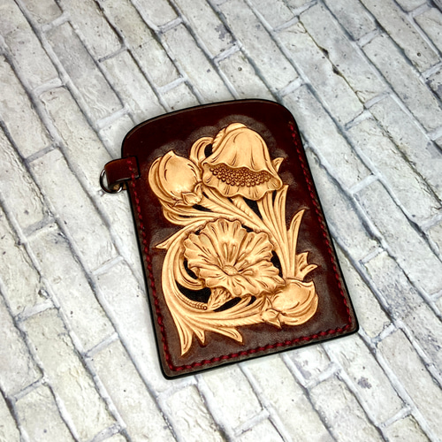 父の日/レザーパスケース/革ケース/カードケース/レザーカービング/革  