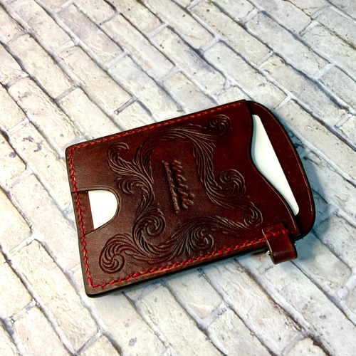 父の日/レザーパスケース/革ケース/カードケース/レザーカービング/革  