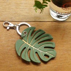 Leather Key Chain - Plant Leaf MONSTERA ( Custom Letter ) 7枚目の画像