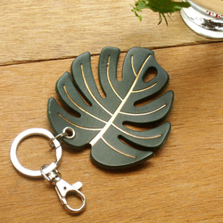 Leather Key Chain - Plant Leaf MONSTERA ( Custom Letter ) 8枚目の画像