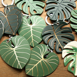 Leather Key Chain - Plant Leaf MONSTERA ( Custom Letter ) 15枚目の画像