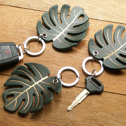 Leather Key Chain - Plant Leaf MONSTERA ( Custom Letter ) 3枚目の画像