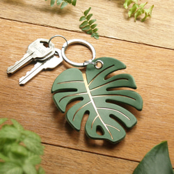 Leather Key Chain - Plant Leaf MONSTERA ( Custom Letter ) 5枚目の画像