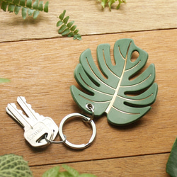 Leather Key Chain - Plant Leaf MONSTERA ( Custom Letter ) 9枚目の画像