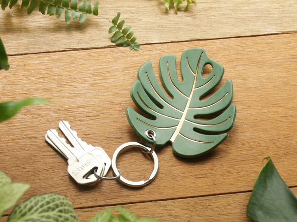 Leather Key Chain - Plant Leaf MONSTERA ( Custom Letter ) 9枚目の画像