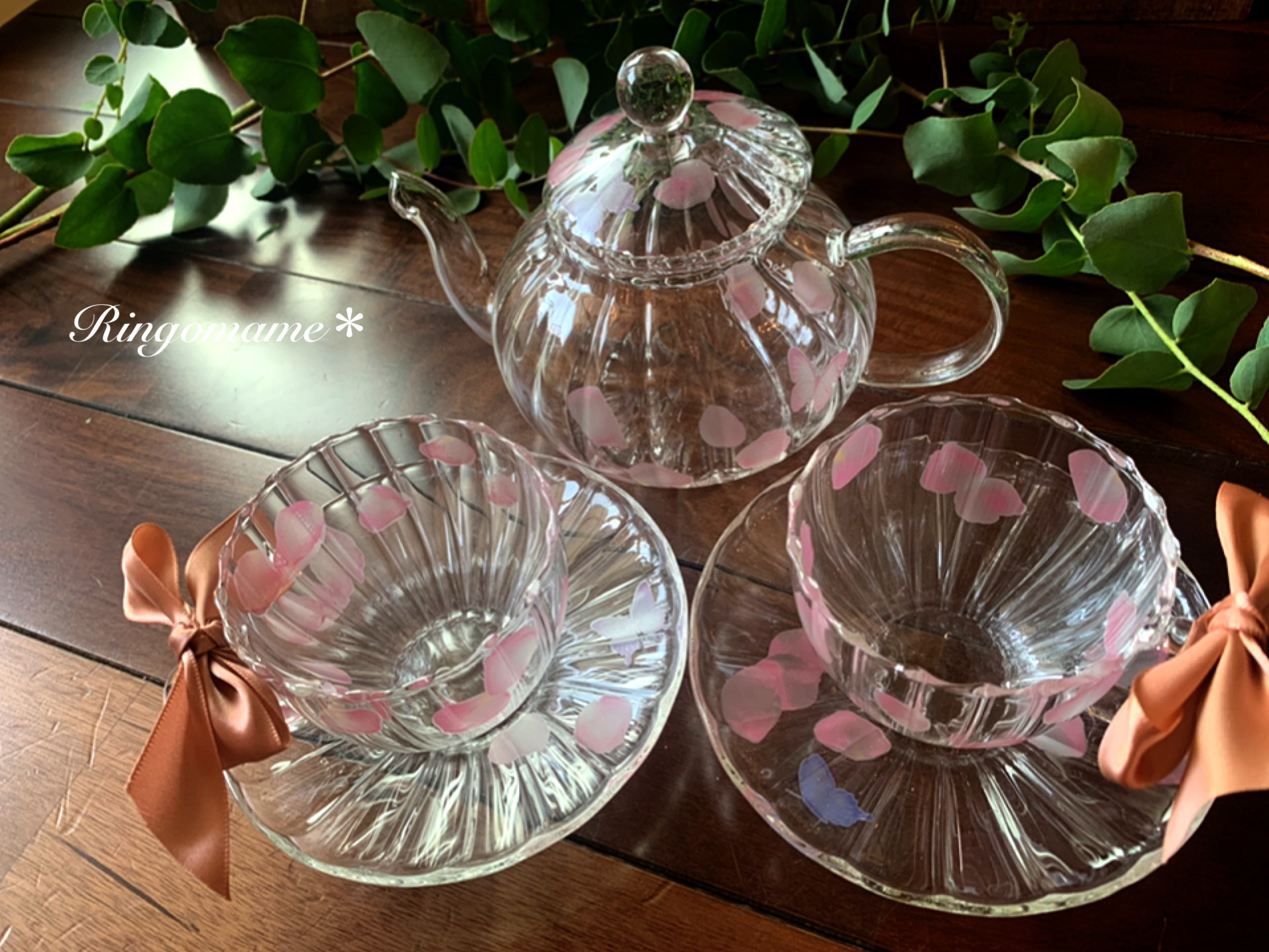 バタフライとおはなのティーポットandティーカップ2客セット