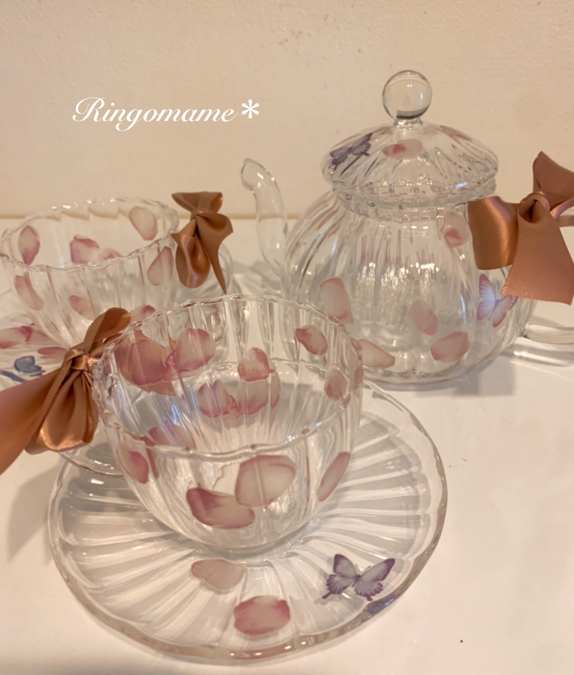 バタフライとおはなのティーポットandティーカップ2客セット