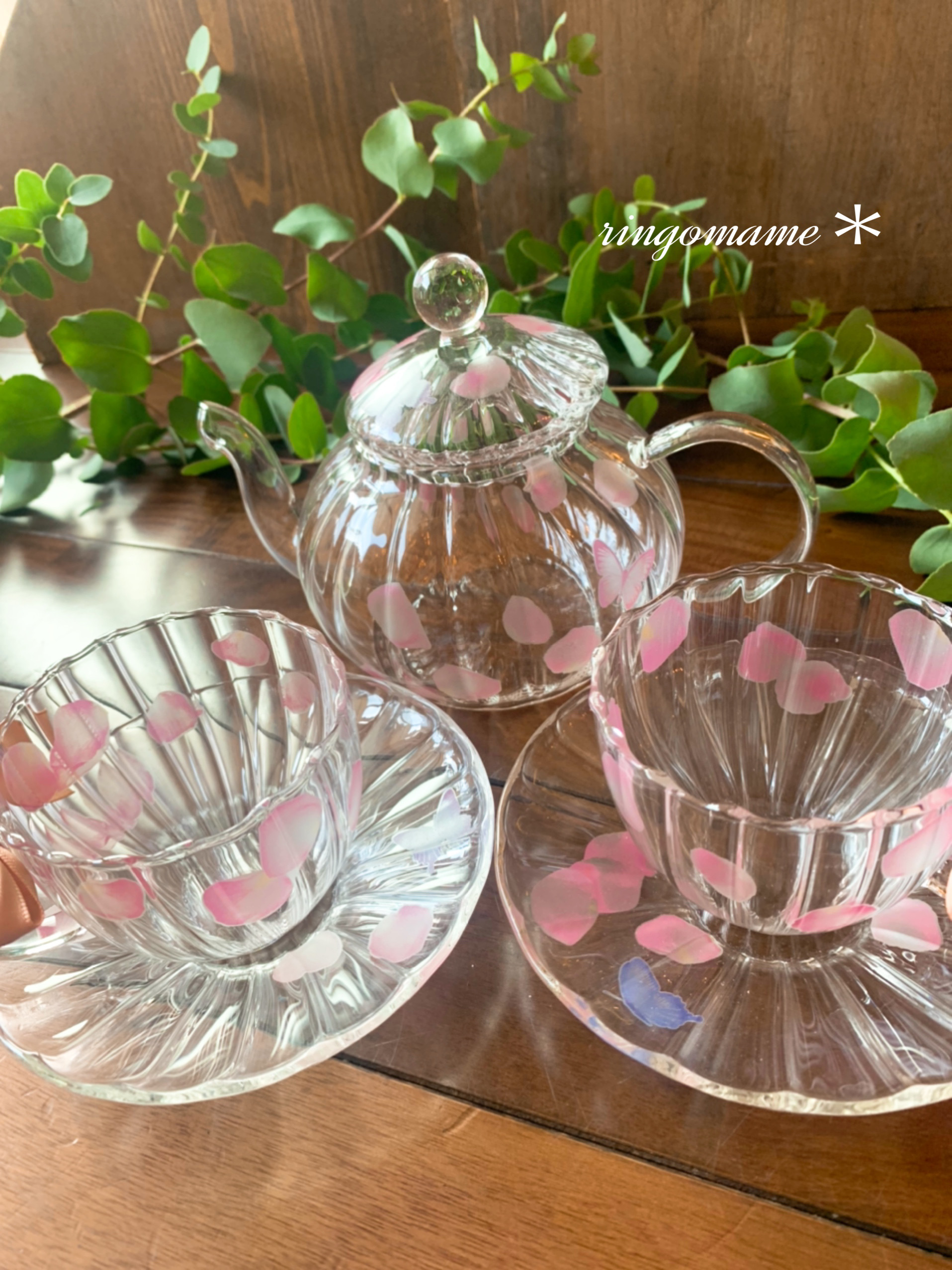 バタフライとおはなのティーポットandティーカップ2客セット