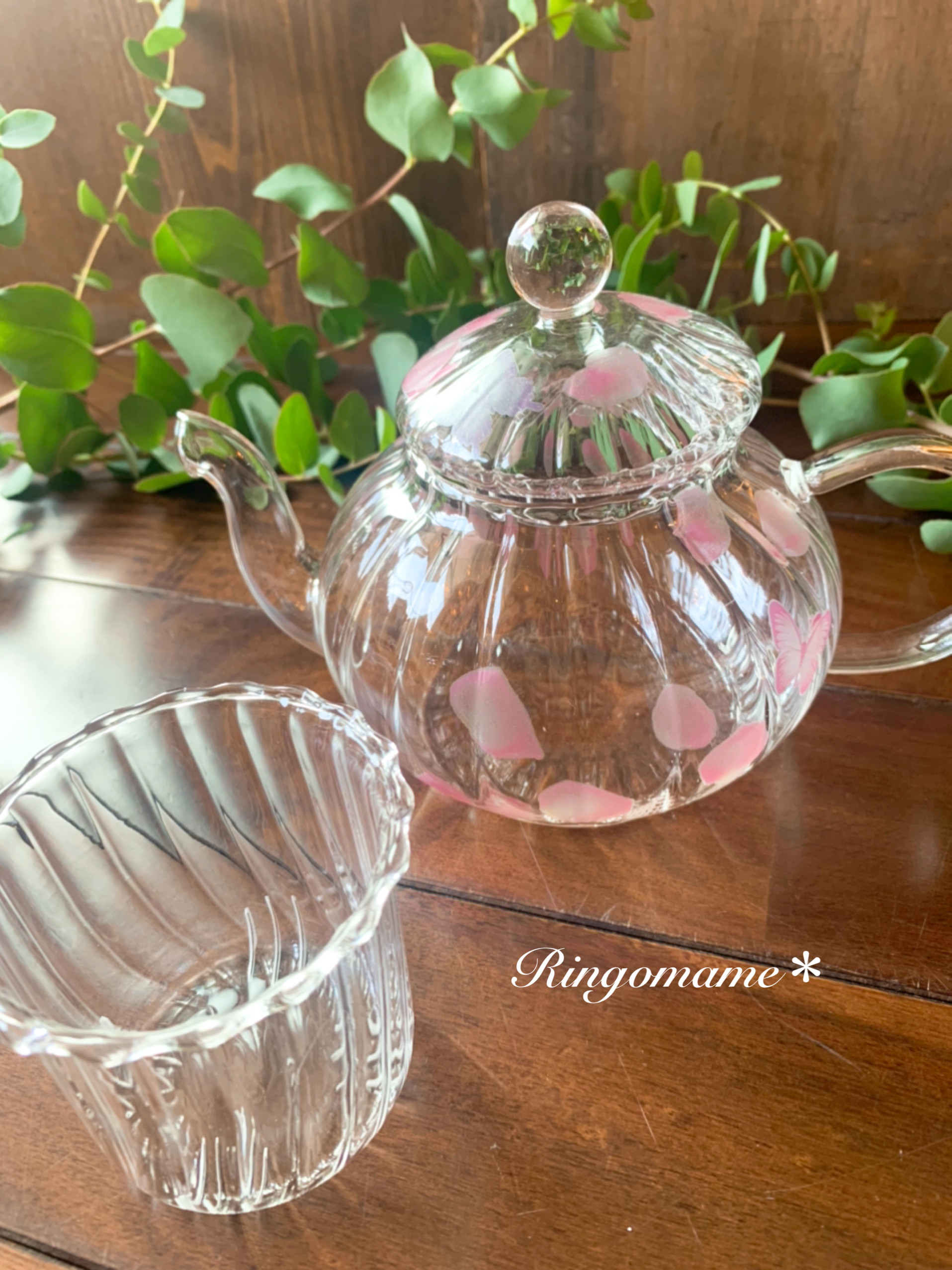 バタフライとおはなのティーポットandティーカップ2客セット