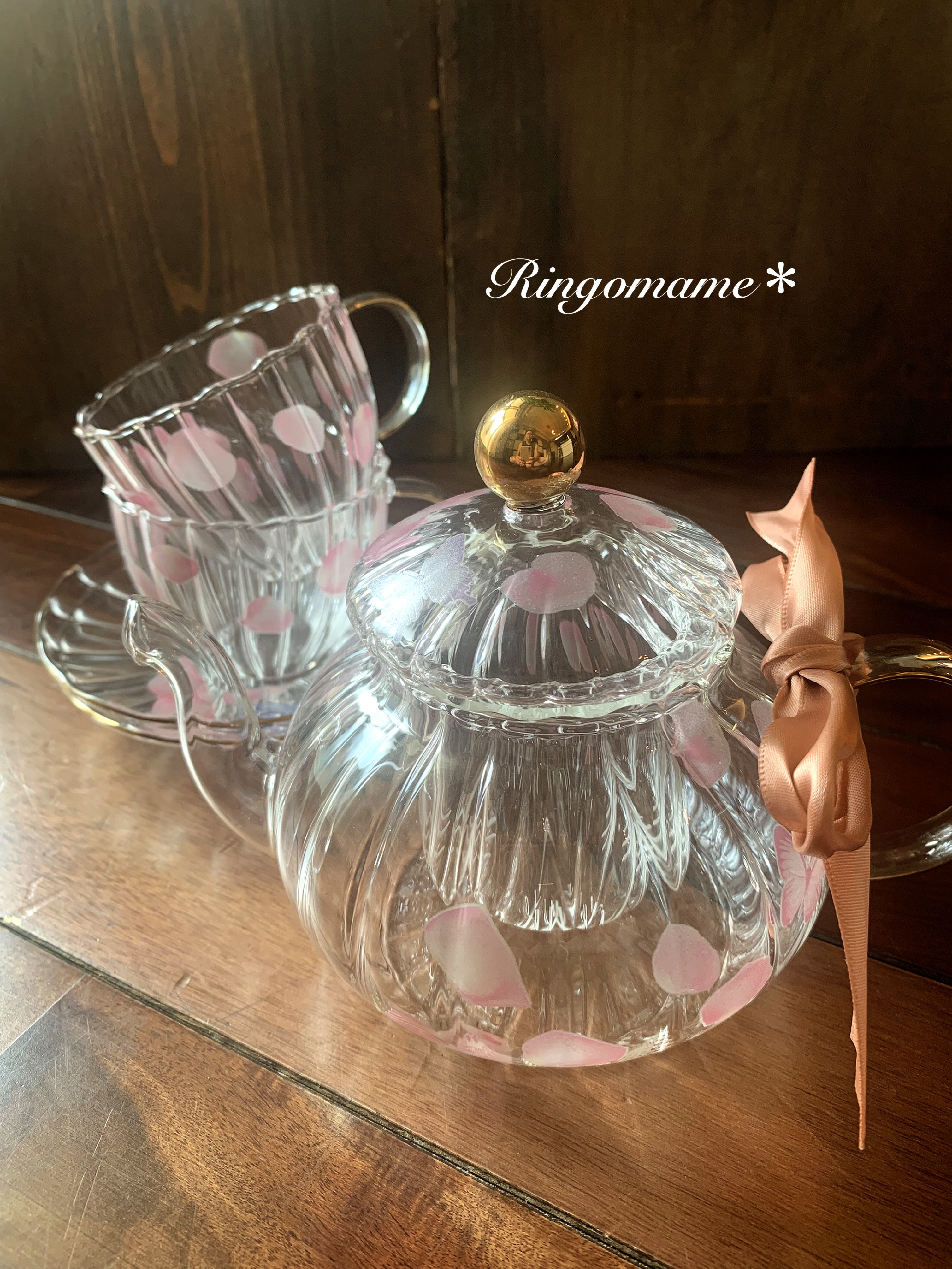 バタフライとおはなのティーポットandティーカップ2客セット