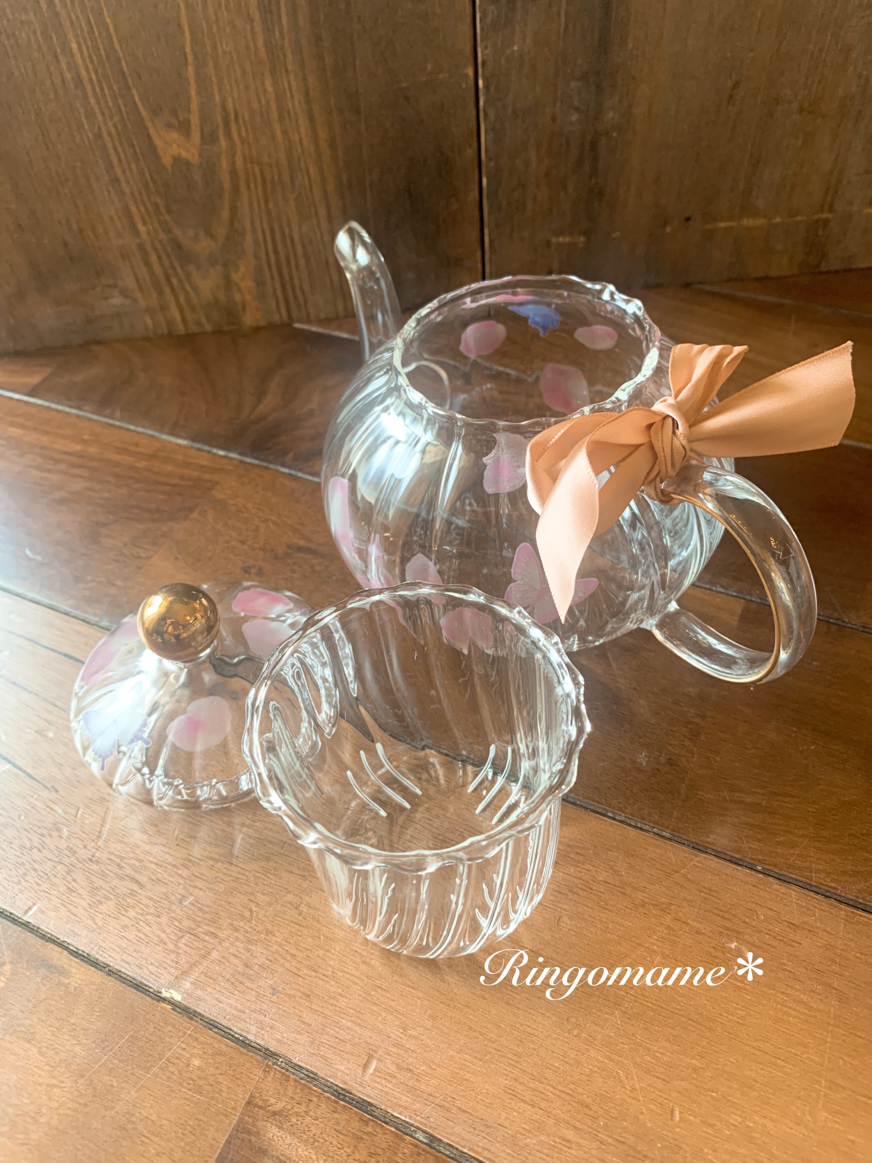 バタフライとおはなのティーポットandティーカップ2客セット