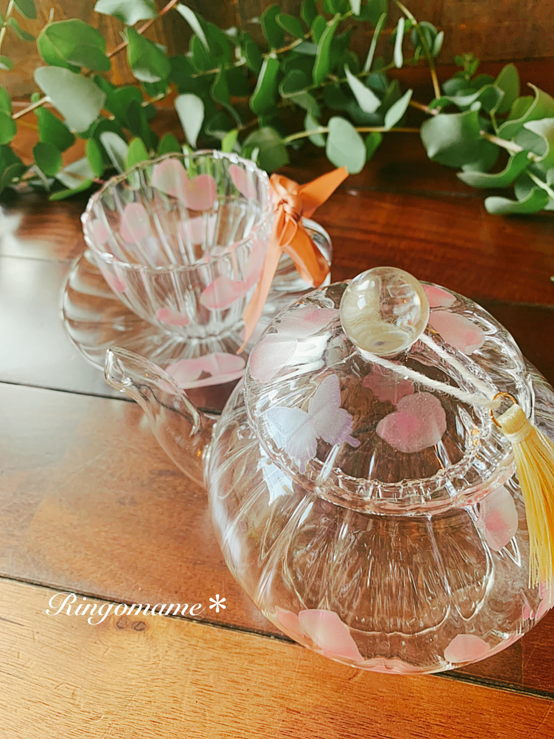 バタフライとおはなのティーポットandティーカップ2客セット