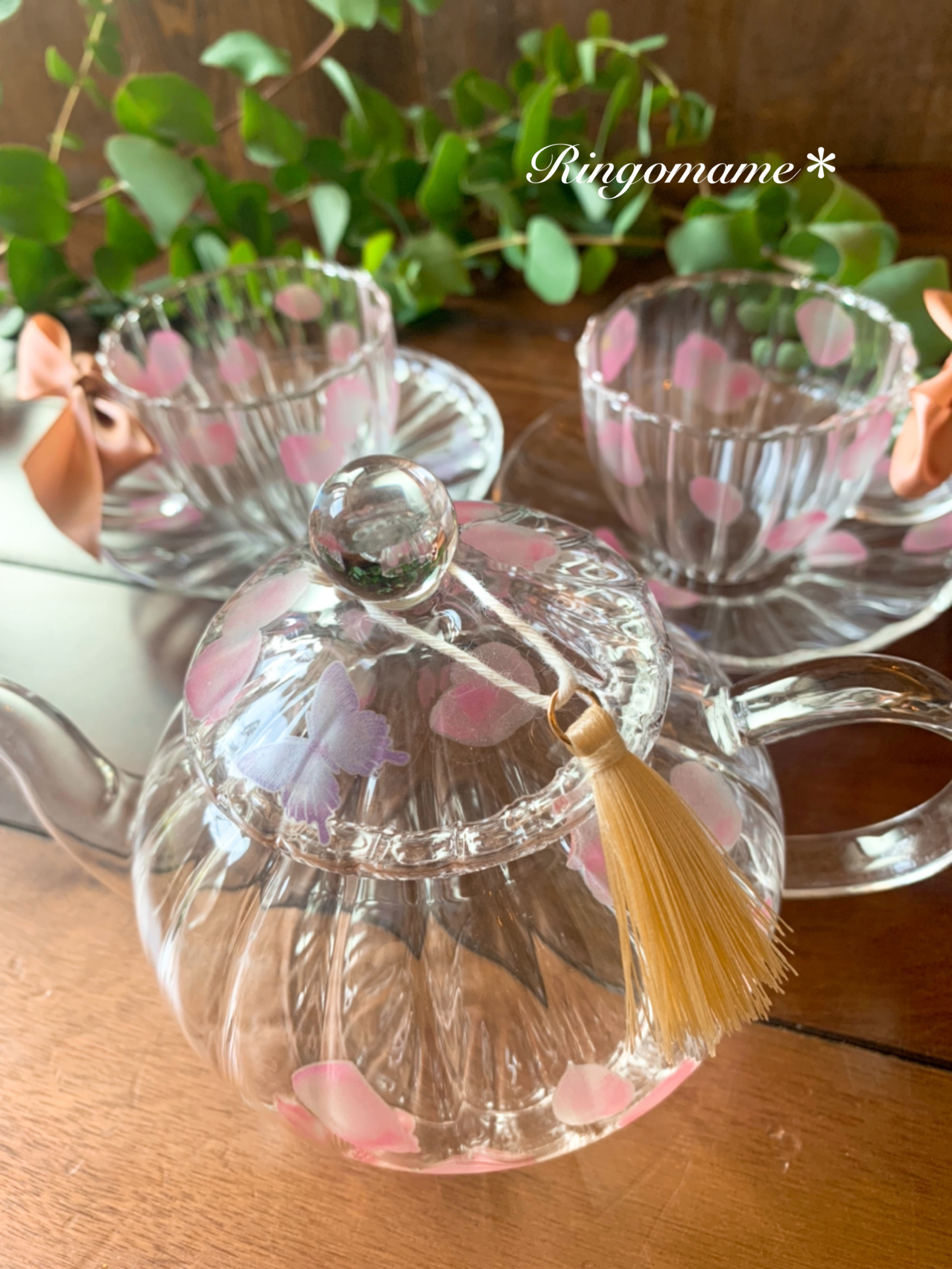 バタフライとおはなのティーポットandティーカップ2客セット