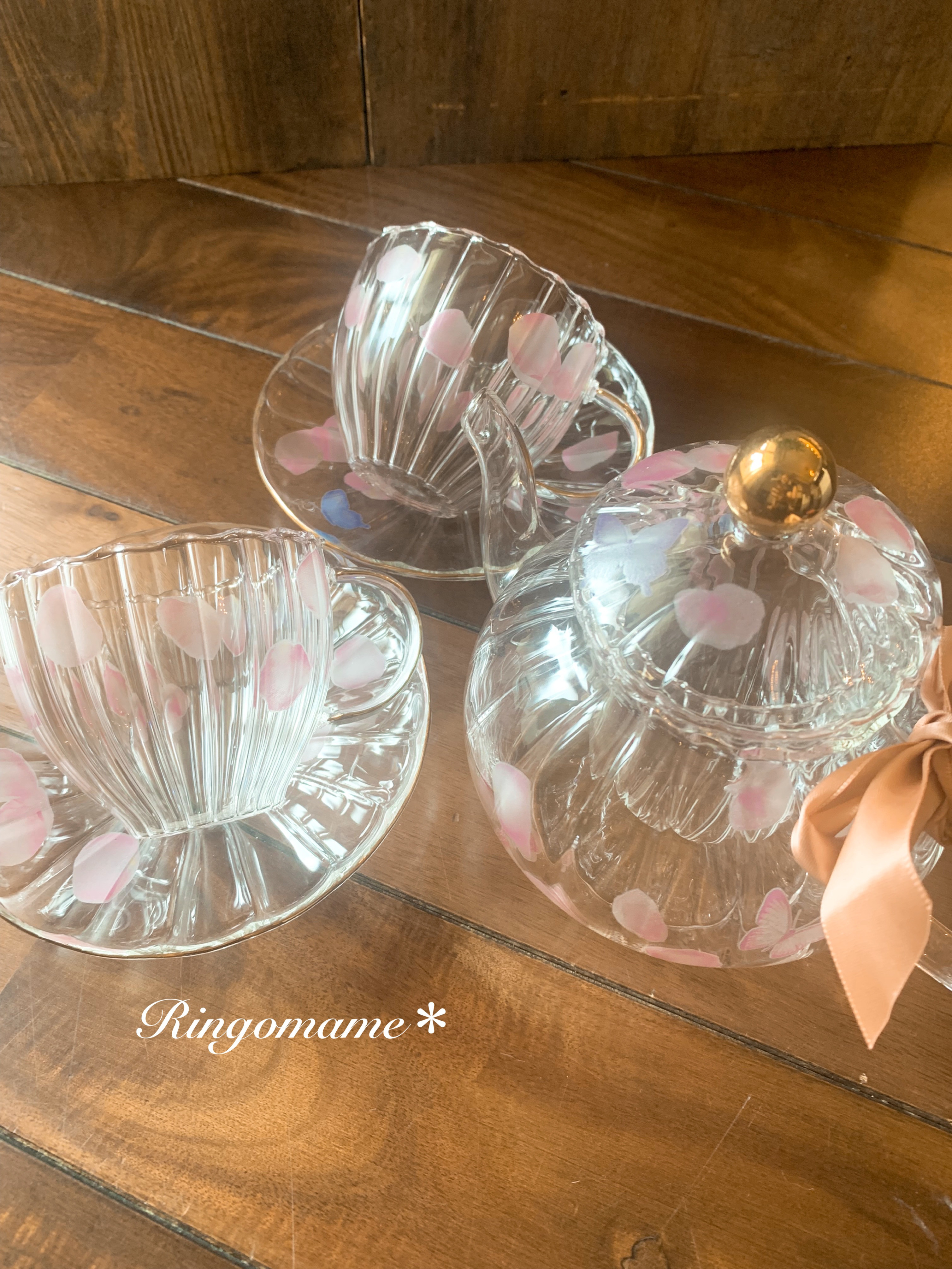 バタフライとおはなのティーポットandティーカップ2客セット