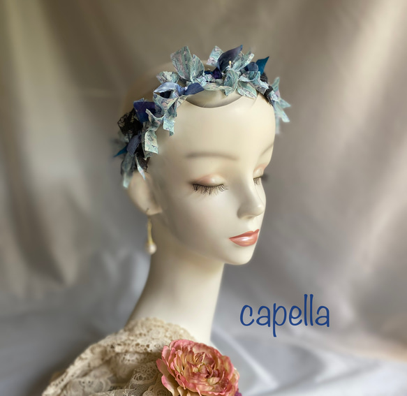 capella大人の花冠〜リボンクラウン&チョーカー　紫陽花カラーが素敵です　capellaオリジナル 3枚目の画像