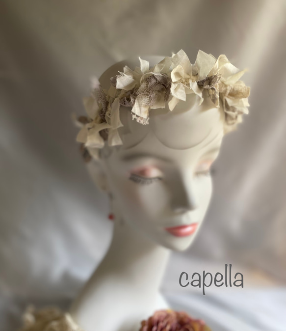 capella《再販》大人の花冠～リボンクラウン&チョーカー透明感を感じるナチュラルカラーが素敵capellaオリジナル 2枚目の画像