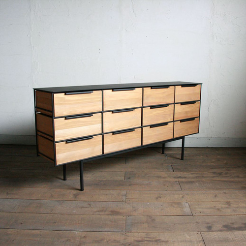 アイアンと木箱のドロワー 4列3段【サイズオーダー可】 靴箱・下駄箱