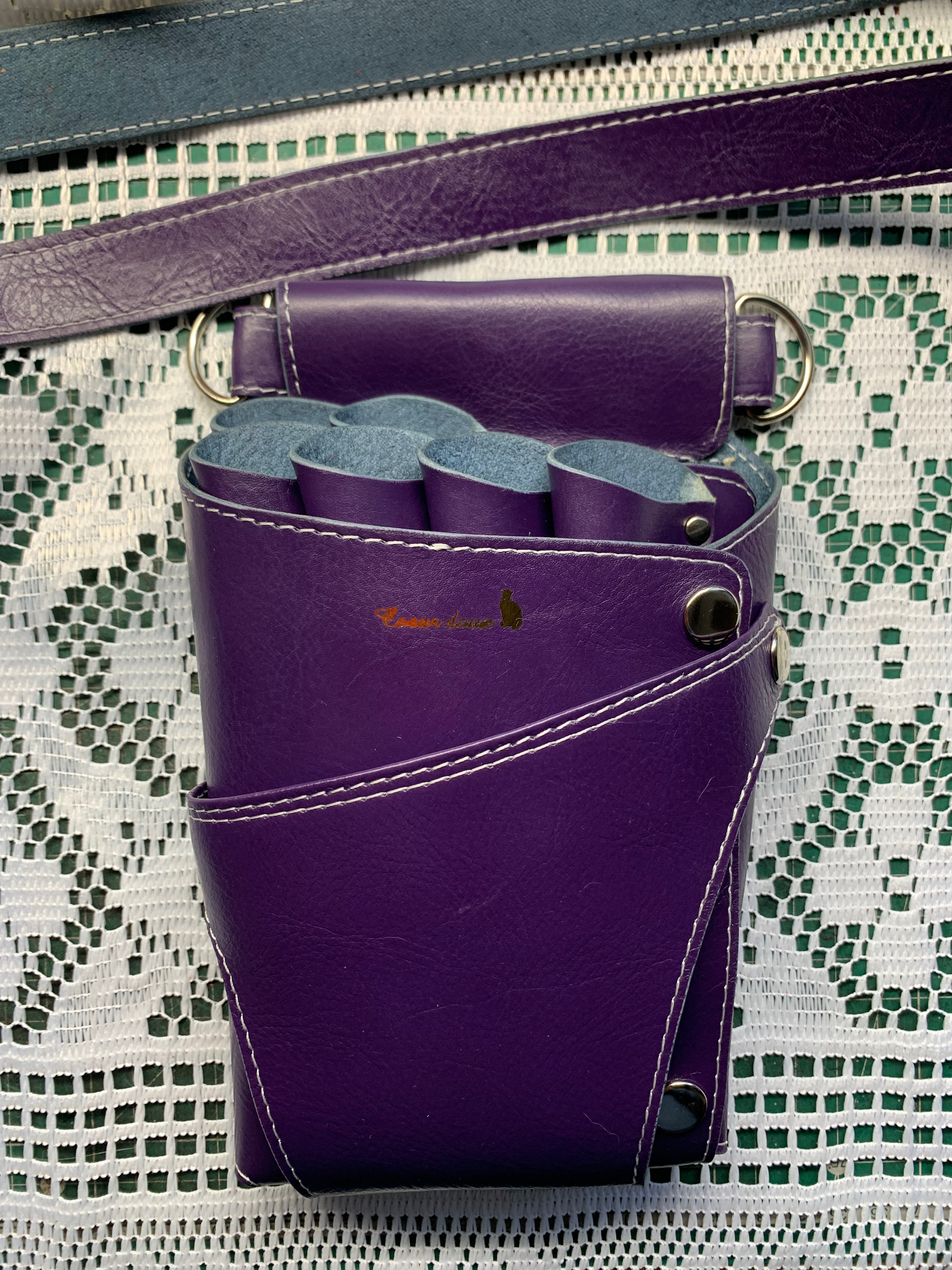手染めパープル、蓋付きシザーケース