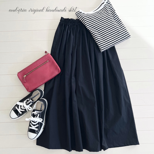 キレイめに着れる♪タイプライターのギャザースカート ブラック ロング