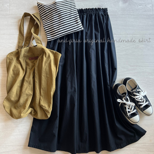 キレイめに着れる♪タイプライターのギャザースカート ブラック ロング