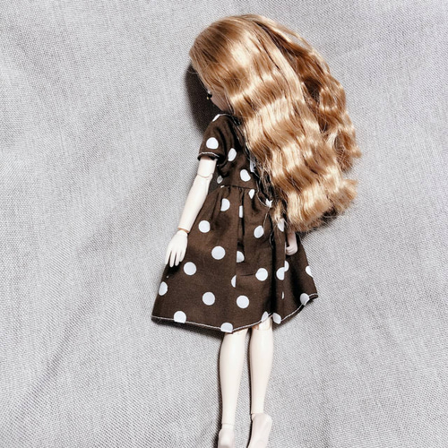 2点セット 半袖ワンピース ドット柄 白 茶色 リカちゃん 服 シンプル