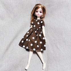 2点セット 半袖ワンピース ドット柄 白 茶色 リカちゃん 服 シンプル