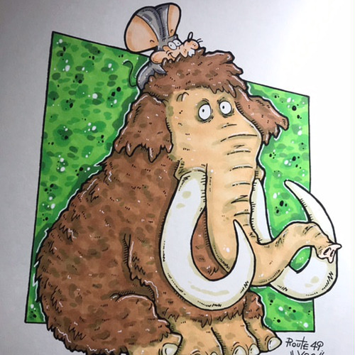 マンモスとネズミ】 原画 イラスト マーカー 絵 アート イラスト yoc