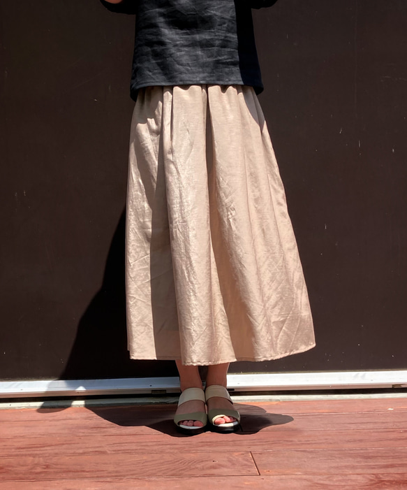 リネン混タフタのギャザースカート 2枚目の画像