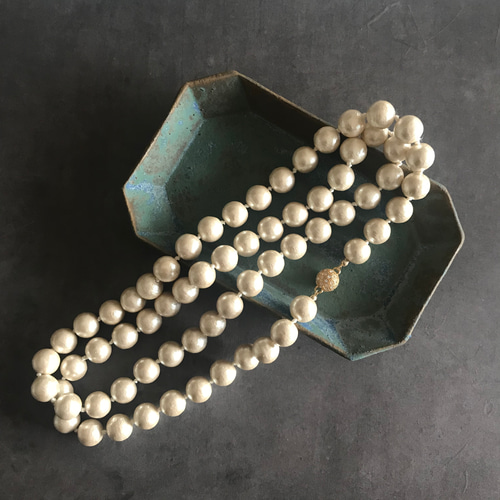 □◾️新作 コットンパール シルク糸ノット編みロングネックレス 90cm