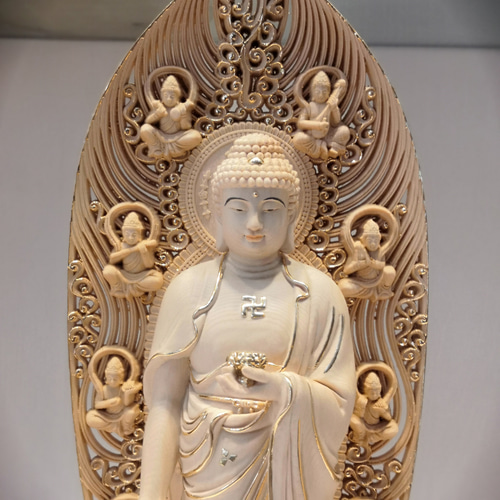 木彫り 仏像 西方三聖【阿彌陀仏】彫刻 八角台座 彫刻 minn 通販