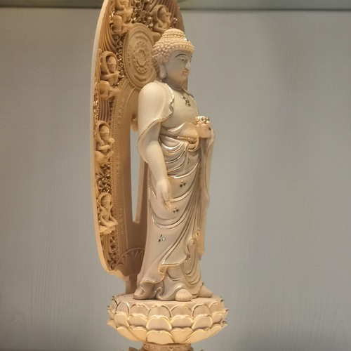 木彫り 仏像 西方三聖【阿彌陀仏】彫刻 八角台座 彫刻 minn 通販