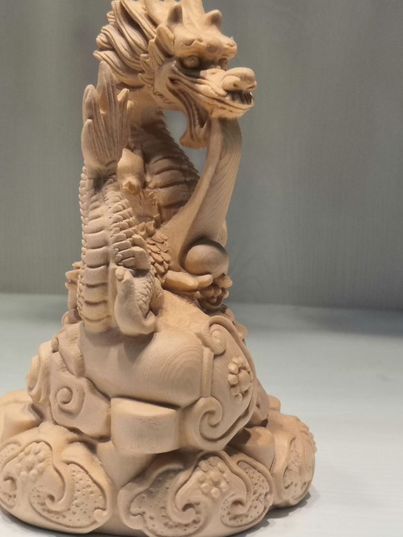 彫刻 竜吐珠 置物 高級天然木 木彫 工芸品 2枚目の画像