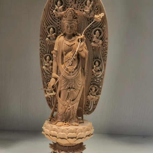 仏像 木彫 薬師三聖之【日光観音・薬師仏・月光観音】彫刻 八角台座