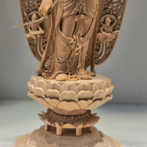 仏像 木彫 薬師三聖之【日光観音・薬師仏・月光観音】彫刻 八角台座