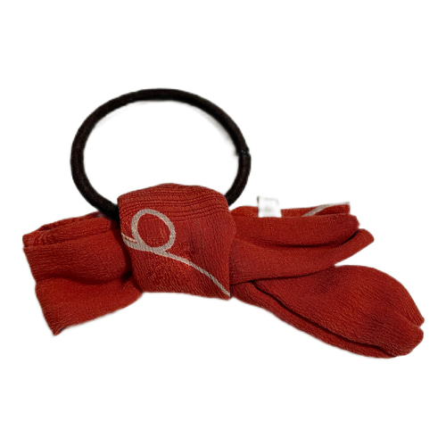 Japanese KIMONO silk シュシュ 着物 和風 橙 朱色オレンジ リボン