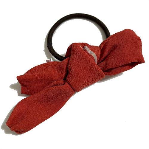 Japanese KIMONO silk シュシュ 着物 和風 橙 朱色オレンジ リボン