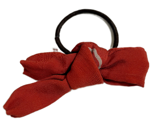 Japanese KIMONO silk シュシュ 着物 和風 橙 朱色オレンジ リボン