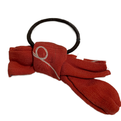 Japanese KIMONO silk シュシュ 着物 和風 橙 朱色オレンジ リボン