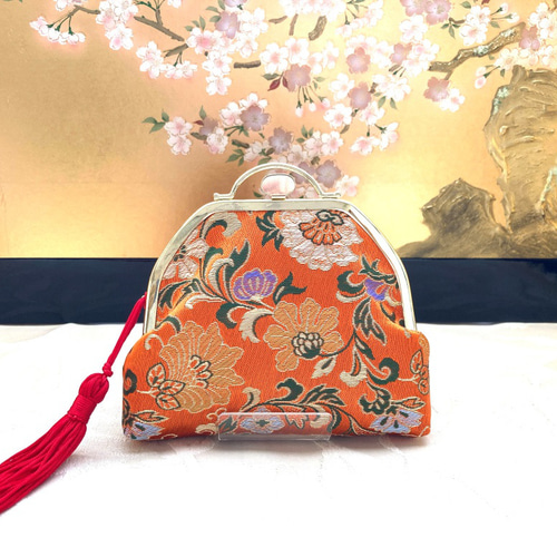 京都西陣織] 百花繚乱 美しく咲く花模様の小物入れ がま口 あま