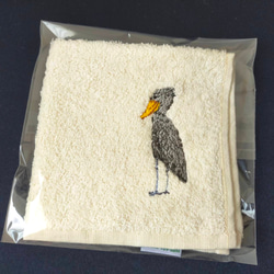 ハシビロコウの刺繍タオルハンカチ オーガニックコットン素材 8枚目の画像