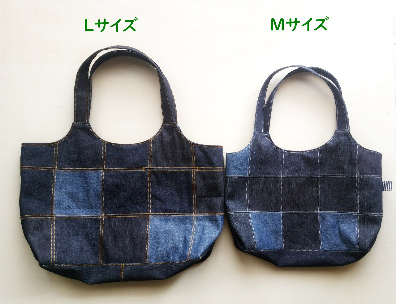 デニムの手提げ (M) ネイビー