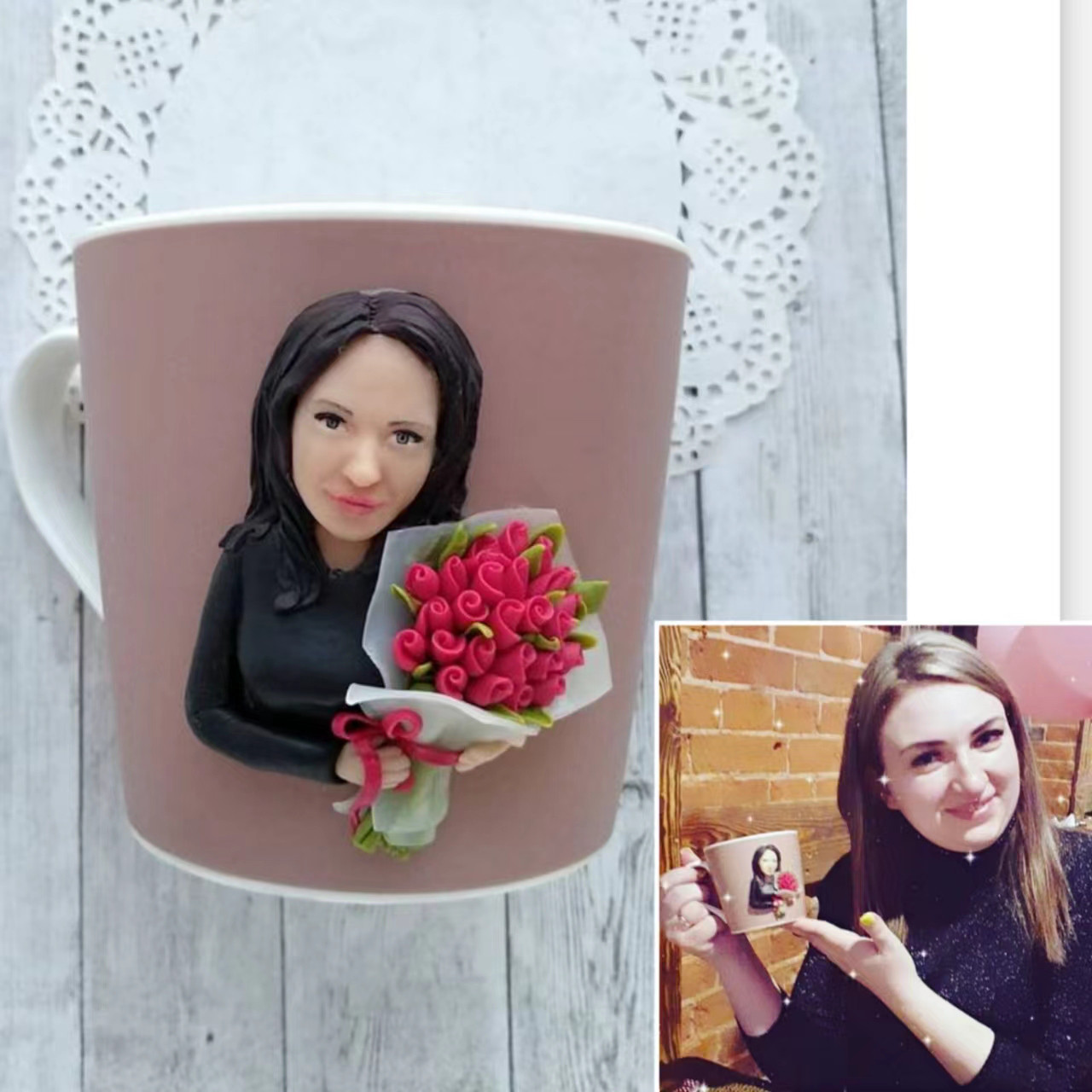 【オーダーメイド】お写真入から コーヒーカップ 3D 似顔絵 肖像画 写真 人形 コップ マグカップ フィギュア 誕生日