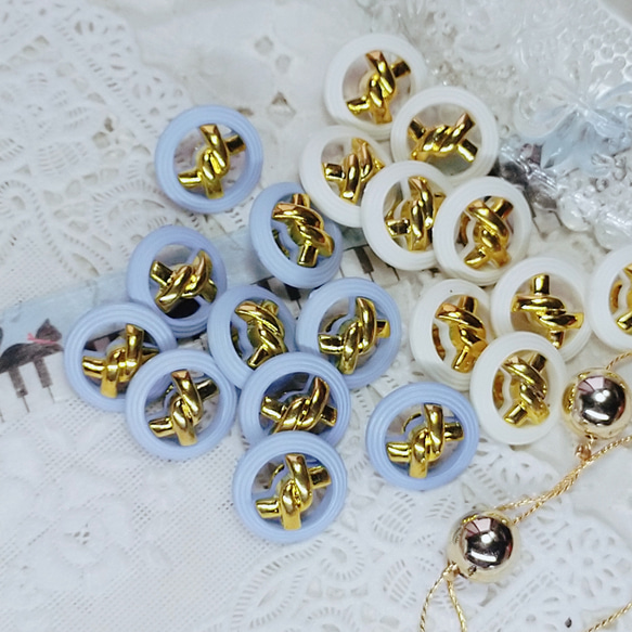 M177.B【15mm set 10 pcs 】粉藍 x 金色裝飾鈕扣 第4張的照片