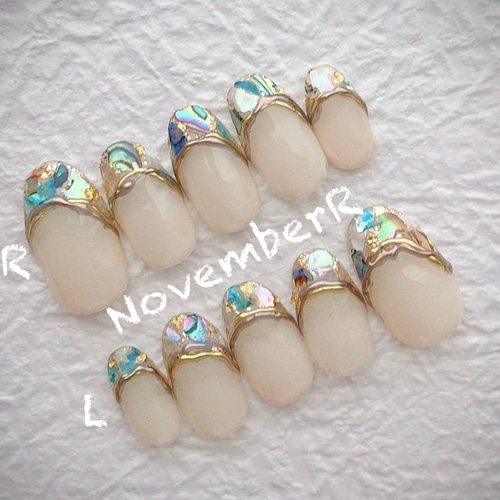 LA554☆シェルフレンチネイルチップ ネイルチップ（つけ爪