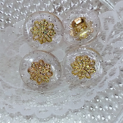 M173【15mm set 8 pcs 】閃亮乾淨x金色花裝飾鈕扣 第3張的照片