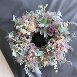 wreath " couronne de fumée " かすみ草 ローズ アジサイ ユーカリ グリーン スモークツリー 3枚目の画像