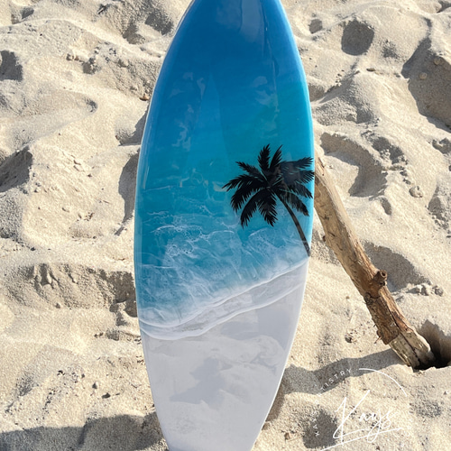 レジンアート 【ホワイトビーチ】☆受注制作 サーフボード 絵画 Kay