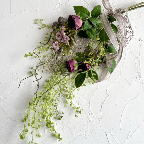 ダークパープルローズのナチュラルエレガントな壁飾り フラワー  